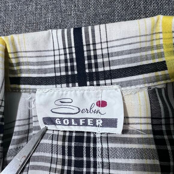 Serbin Golfer Dress Women Small* Black White Yellow Plaid Pleated Belted - Picture 7 of 10